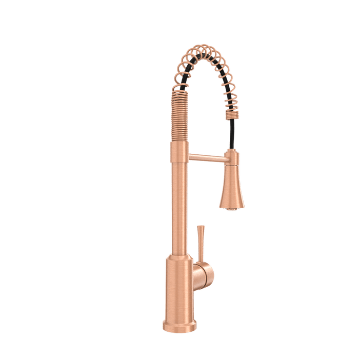 Copper Kitchen Faucet with Soap Dispenser, Single Handle Solid Brass High Arc Pull Down Sprayer Head Kitchen Sink Faucets with Deck Plate