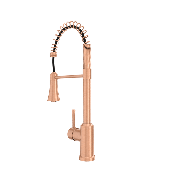Copper Kitchen Faucet with Soap Dispenser, Single Handle Solid Brass High Arc Pull Down Sprayer Head Kitchen Sink Faucets with Deck Plate
