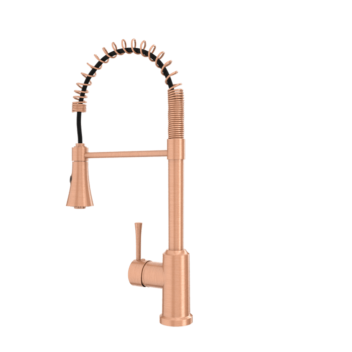 Copper Kitchen Faucet with Soap Dispenser, Single Handle Solid Brass High Arc Pull Down Sprayer Head Kitchen Sink Faucets with Deck Plate