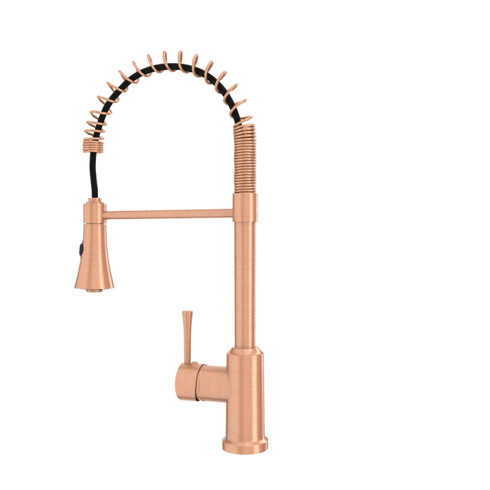 Copper Kitchen Faucet with Soap Dispenser, Single Handle Solid Brass High Arc Pull Down Sprayer Head Kitchen Sink Faucets with Deck Plate