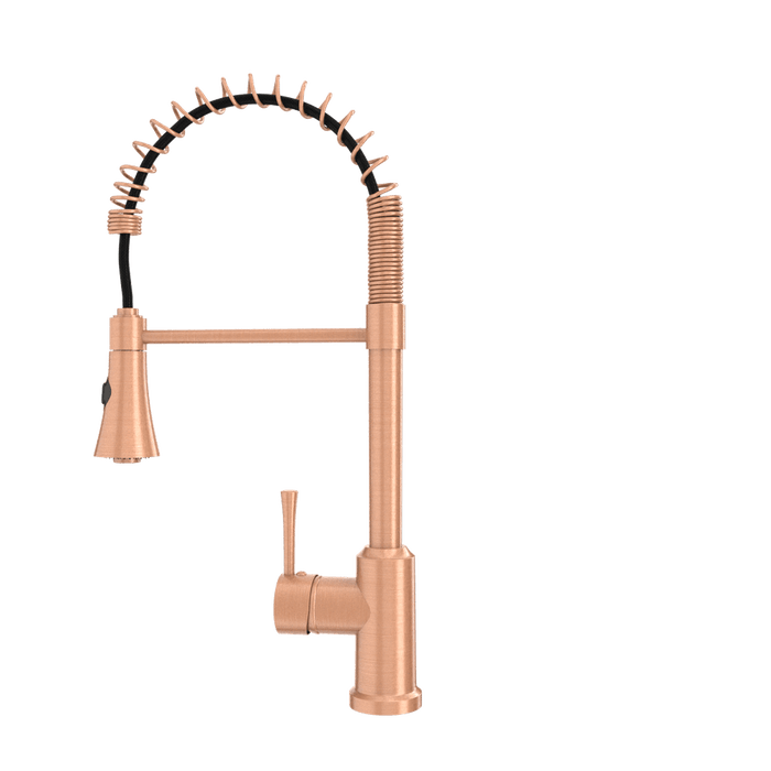 Copper Kitchen Faucet with Soap Dispenser, Single Handle Solid Brass High Arc Pull Down Sprayer Head Kitchen Sink Faucets with Deck Plate