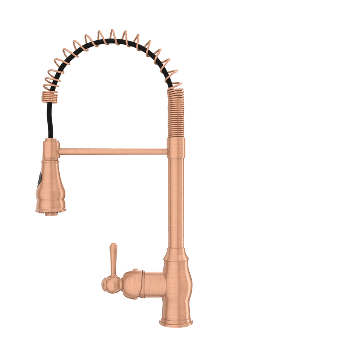 Copper Pre-Rinse Spring Kitchen Faucet, Single Level Solid Brass Kitchen Sink Faucets with Pull Down Sprayer - AK96518C