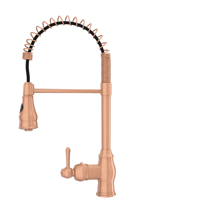 Copper Pre-Rinse Spring Kitchen Faucet, Single Level Solid Brass Kitchen Sink Faucets with Pull Down Sprayer - AK96518C