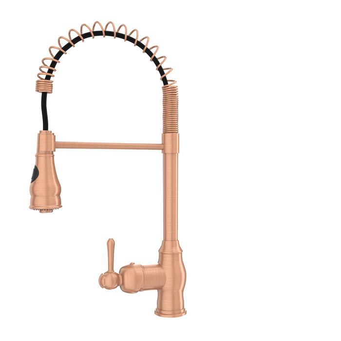 Copper Kitchen Faucet with Soap Dispenser, Single Handle Solid Brass High Arc Pull Down Sprayer Head Kitchen Sink Faucets with Deck Plate