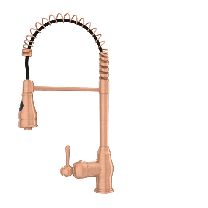 Copper Pre-Rinse Spring Kitchen Faucet, Single Level Solid Brass Kitchen Sink Faucets with Pull Down Sprayer - AK96518C