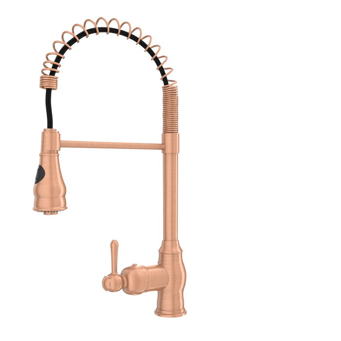 Copper Kitchen Faucet with Soap Dispenser, Single Handle Solid Brass High Arc Pull Down Sprayer Head Kitchen Sink Faucets with Deck Plate