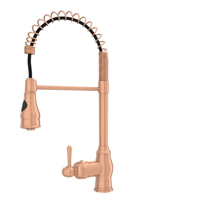 Copper Pre-Rinse Spring Kitchen Faucet, Single Level Solid Brass Kitchen Sink Faucets with Pull Down Sprayer - AK96518C