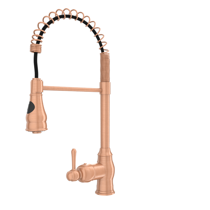 Copper Kitchen Faucet with Soap Dispenser, Single Handle Solid Brass High Arc Pull Down Sprayer Head Kitchen Sink Faucets with Deck Plate