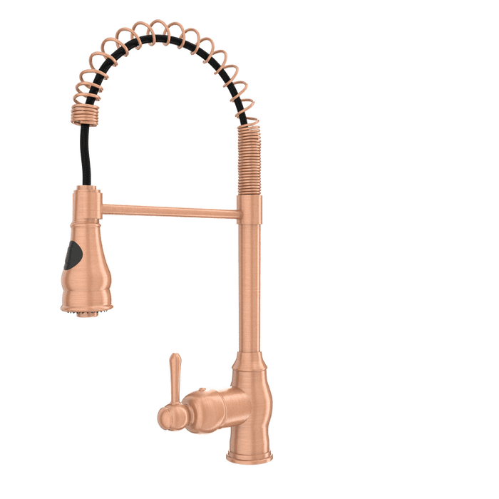 Copper Pre-Rinse Spring Kitchen Faucet, Single Level Solid Brass Kitchen Sink Faucets with Pull Down Sprayer - AK96518C
