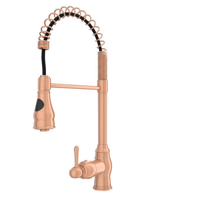 Copper Kitchen Faucet with Soap Dispenser, Single Handle Solid Brass High Arc Pull Down Sprayer Head Kitchen Sink Faucets with Deck Plate