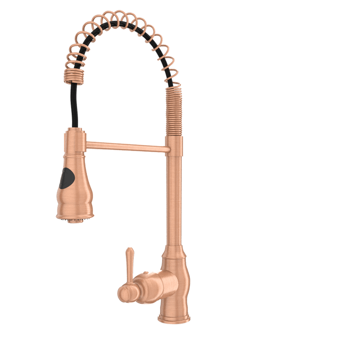 Copper Pre-Rinse Spring Kitchen Faucet, Single Level Solid Brass Kitchen Sink Faucets with Pull Down Sprayer - AK96518C