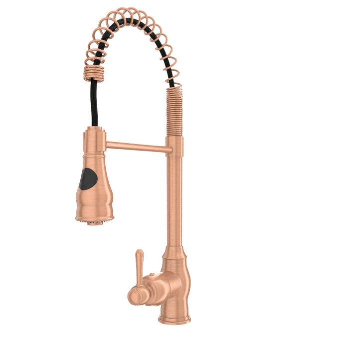 Copper Pre-Rinse Spring Kitchen Faucet, Single Level Solid Brass Kitchen Sink Faucets with Pull Down Sprayer - AK96518C