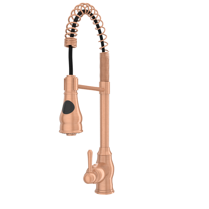 Copper Kitchen Faucet with Soap Dispenser, Single Handle Solid Brass High Arc Pull Down Sprayer Head Kitchen Sink Faucets with Deck Plate