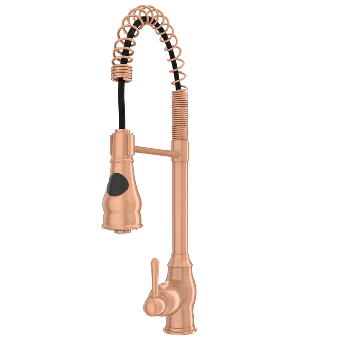 Copper Pre-Rinse Spring Kitchen Faucet, Single Level Solid Brass Kitchen Sink Faucets with Pull Down Sprayer - AK96518C