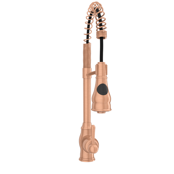 Copper Pre-Rinse Spring Kitchen Faucet, Single Level Solid Brass Kitchen Sink Faucets with Pull Down Sprayer - AK96518C