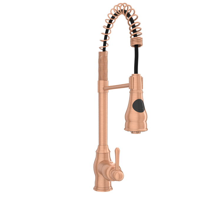 Copper Kitchen Faucet with Soap Dispenser, Single Handle Solid Brass High Arc Pull Down Sprayer Head Kitchen Sink Faucets with Deck Plate