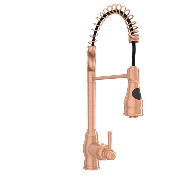 Copper Pre-Rinse Spring Kitchen Faucet, Single Level Solid Brass Kitchen Sink Faucets with Pull Down Sprayer - AK96518C