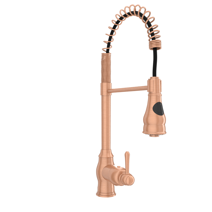 Copper Kitchen Faucet with Soap Dispenser, Single Handle Solid Brass High Arc Pull Down Sprayer Head Kitchen Sink Faucets with Deck Plate