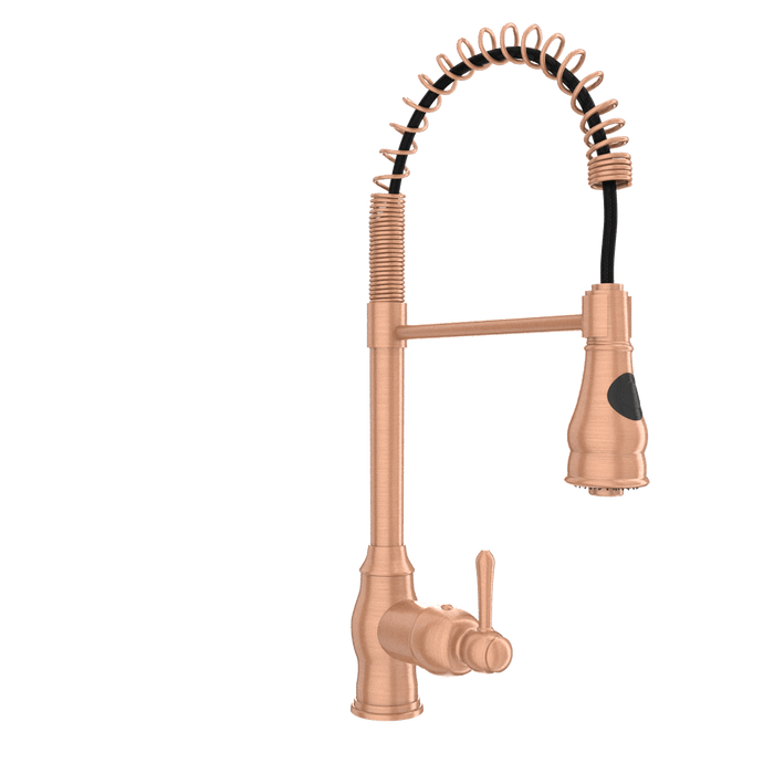 Copper Pre-Rinse Spring Kitchen Faucet, Single Level Solid Brass Kitchen Sink Faucets with Pull Down Sprayer - AK96518C