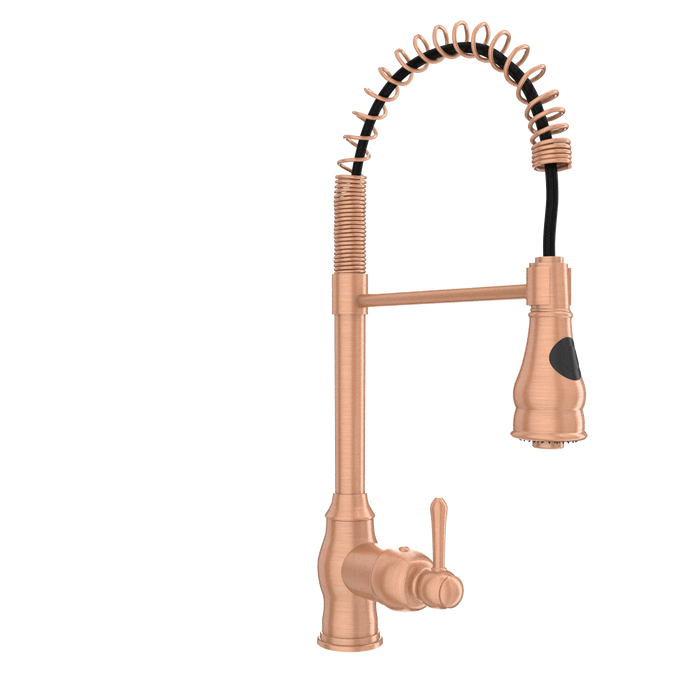 Copper Kitchen Faucet with Soap Dispenser, Single Handle Solid Brass High Arc Pull Down Sprayer Head Kitchen Sink Faucets with Deck Plate