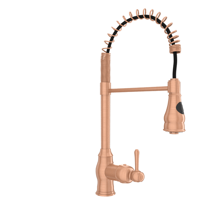 Copper Pre-Rinse Spring Kitchen Faucet, Single Level Solid Brass Kitchen Sink Faucets with Pull Down Sprayer - AK96518C