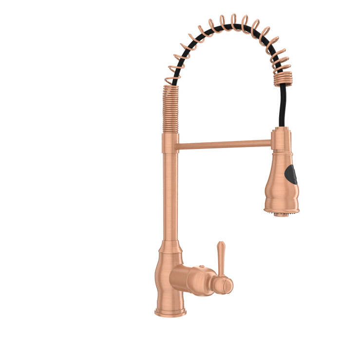 Copper Kitchen Faucet with Soap Dispenser, Single Handle Solid Brass High Arc Pull Down Sprayer Head Kitchen Sink Faucets with Deck Plate