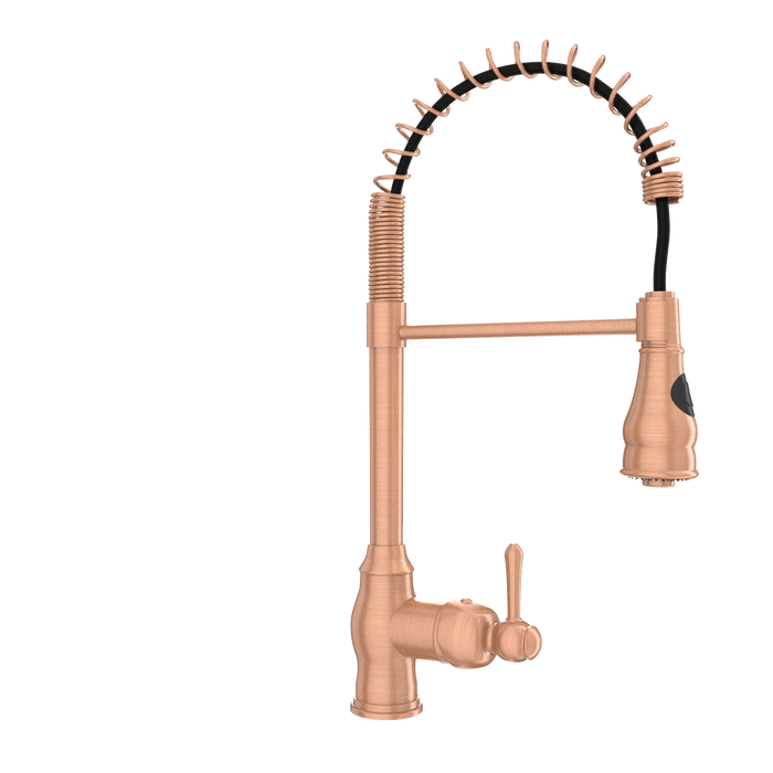 Copper Kitchen Faucet with Soap Dispenser, Single Handle Solid Brass High Arc Pull Down Sprayer Head Kitchen Sink Faucets with Deck Plate