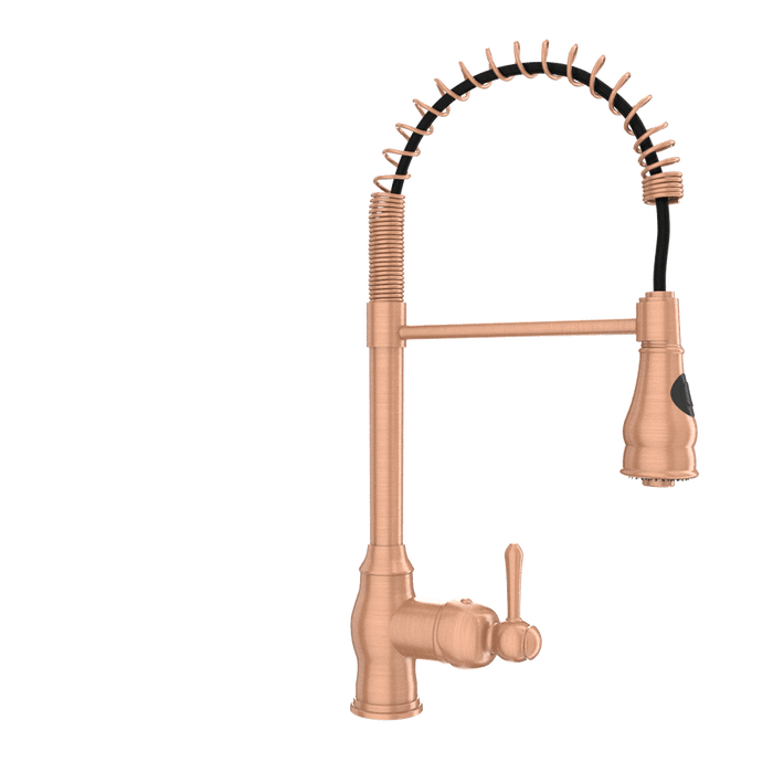 Copper Pre-Rinse Spring Kitchen Faucet, Single Level Solid Brass Kitchen Sink Faucets with Pull Down Sprayer - AK96518C