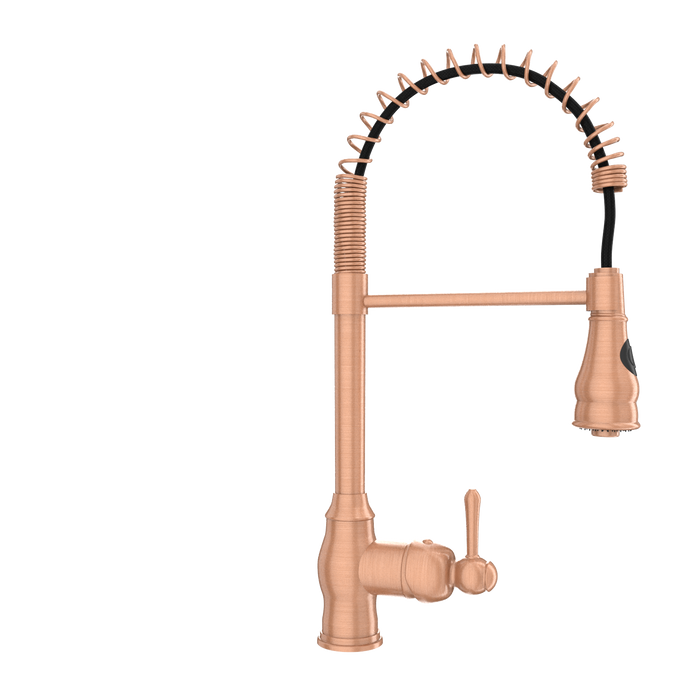 Copper Kitchen Faucet with Soap Dispenser, Single Handle Solid Brass High Arc Pull Down Sprayer Head Kitchen Sink Faucets with Deck Plate