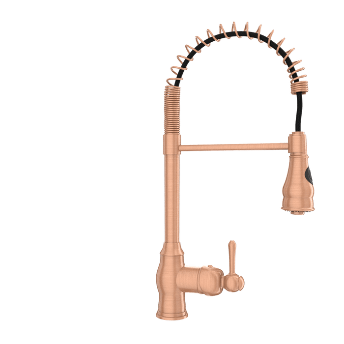 Copper Pre-Rinse Spring Kitchen Faucet, Single Level Solid Brass Kitchen Sink Faucets with Pull Down Sprayer - AK96518C