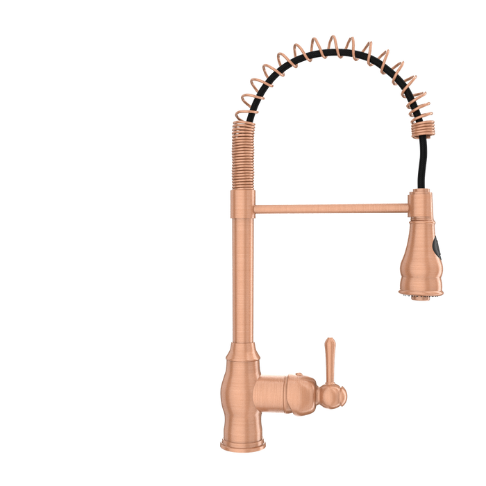 Copper Kitchen Faucet with Soap Dispenser, Single Handle Solid Brass High Arc Pull Down Sprayer Head Kitchen Sink Faucets with Deck Plate