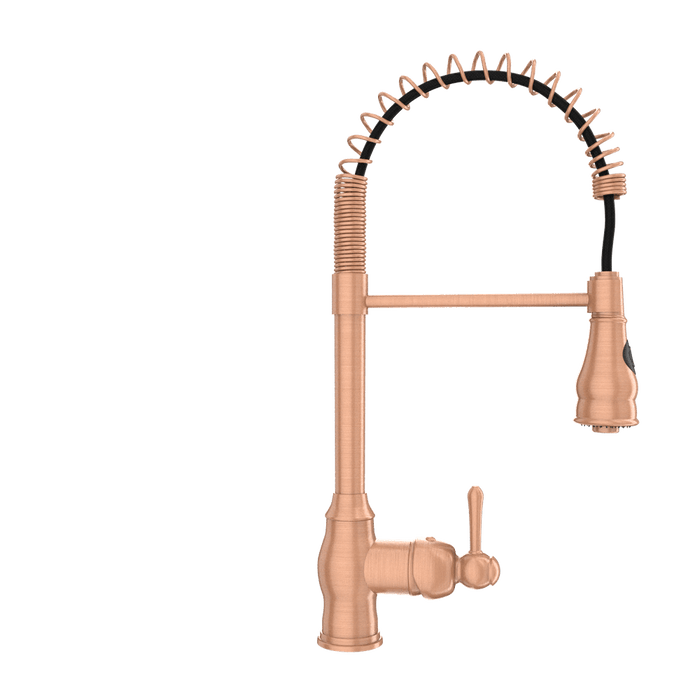 Copper Pre-Rinse Spring Kitchen Faucet, Single Level Solid Brass Kitchen Sink Faucets with Pull Down Sprayer - AK96518C