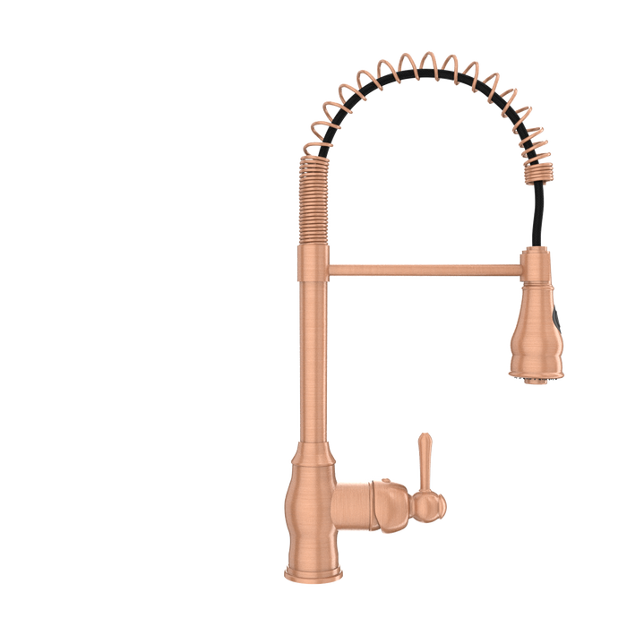 Copper Kitchen Faucet with Soap Dispenser, Single Handle Solid Brass High Arc Pull Down Sprayer Head Kitchen Sink Faucets with Deck Plate