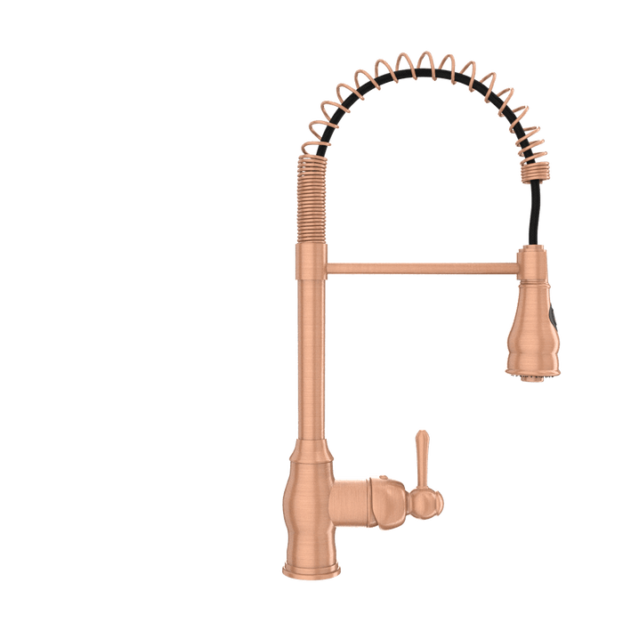 Copper Pre-Rinse Spring Kitchen Faucet, Single Level Solid Brass Kitchen Sink Faucets with Pull Down Sprayer - AK96518C