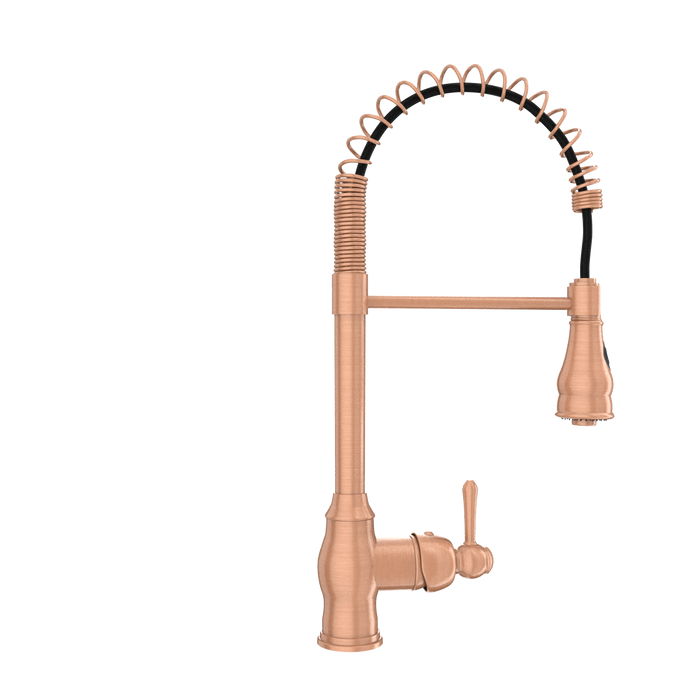 Copper Kitchen Faucet with Soap Dispenser, Single Handle Solid Brass High Arc Pull Down Sprayer Head Kitchen Sink Faucets with Deck Plate
