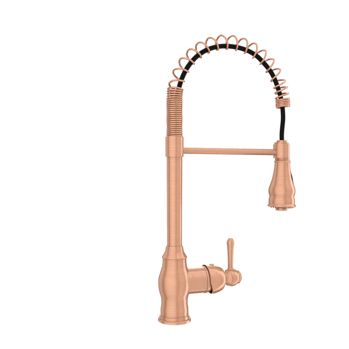 Copper Pre-Rinse Spring Kitchen Faucet, Single Level Solid Brass Kitchen Sink Faucets with Pull Down Sprayer - AK96518C
