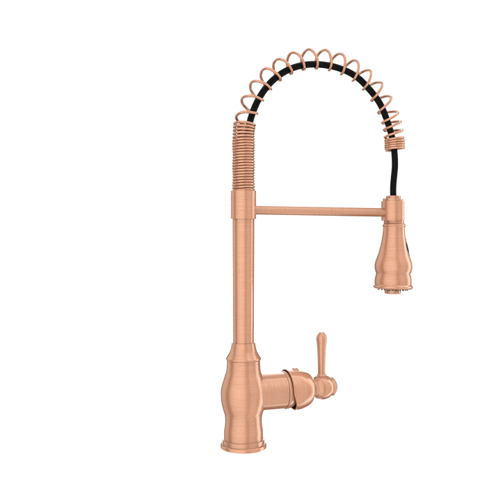 Copper Kitchen Faucet with Soap Dispenser, Single Handle Solid Brass High Arc Pull Down Sprayer Head Kitchen Sink Faucets with Deck Plate