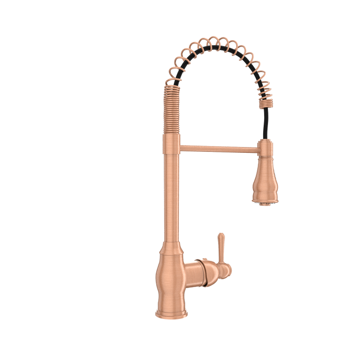 Copper Kitchen Faucet with Soap Dispenser, Single Handle Solid Brass High Arc Pull Down Sprayer Head Kitchen Sink Faucets with Deck Plate
