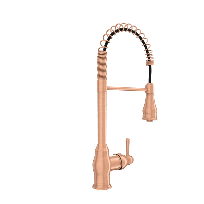 Copper Pre-Rinse Spring Kitchen Faucet, Single Level Solid Brass Kitchen Sink Faucets with Pull Down Sprayer - AK96518C