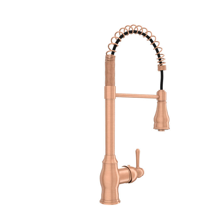 Copper Kitchen Faucet with Soap Dispenser, Single Handle Solid Brass High Arc Pull Down Sprayer Head Kitchen Sink Faucets with Deck Plate