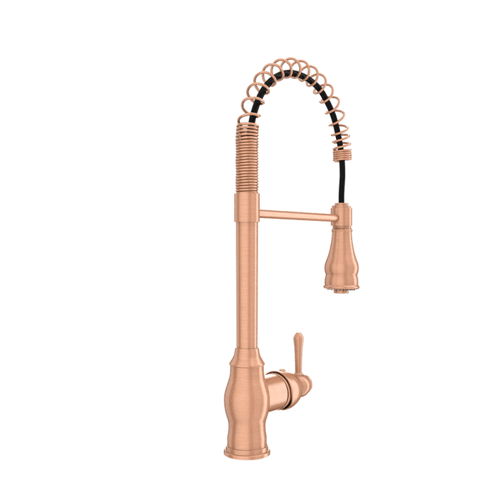 Copper Pre-Rinse Spring Kitchen Faucet, Single Level Solid Brass Kitchen Sink Faucets with Pull Down Sprayer - AK96518C