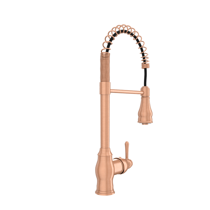 Copper Kitchen Faucet with Soap Dispenser, Single Handle Solid Brass High Arc Pull Down Sprayer Head Kitchen Sink Faucets with Deck Plate