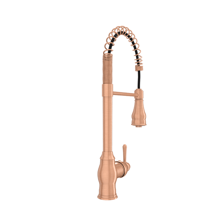 Copper Pre-Rinse Spring Kitchen Faucet, Single Level Solid Brass Kitchen Sink Faucets with Pull Down Sprayer - AK96518C