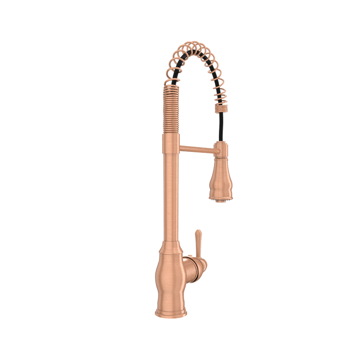 Copper Kitchen Faucet with Soap Dispenser, Single Handle Solid Brass High Arc Pull Down Sprayer Head Kitchen Sink Faucets with Deck Plate