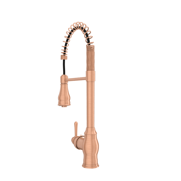 Copper Pre-Rinse Spring Kitchen Faucet, Single Level Solid Brass Kitchen Sink Faucets with Pull Down Sprayer - AK96518C