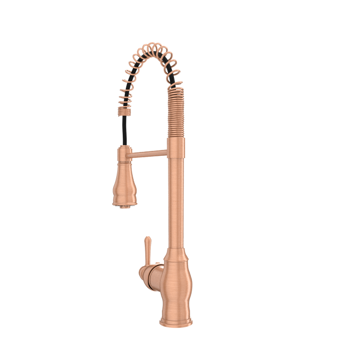 Copper Kitchen Faucet with Soap Dispenser, Single Handle Solid Brass High Arc Pull Down Sprayer Head Kitchen Sink Faucets with Deck Plate