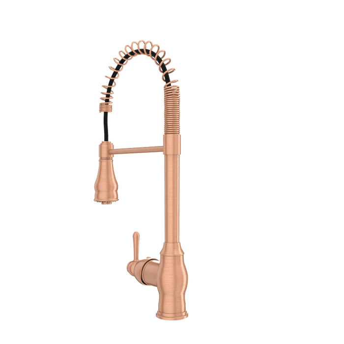 Copper Pre-Rinse Spring Kitchen Faucet, Single Level Solid Brass Kitchen Sink Faucets with Pull Down Sprayer - AK96518C