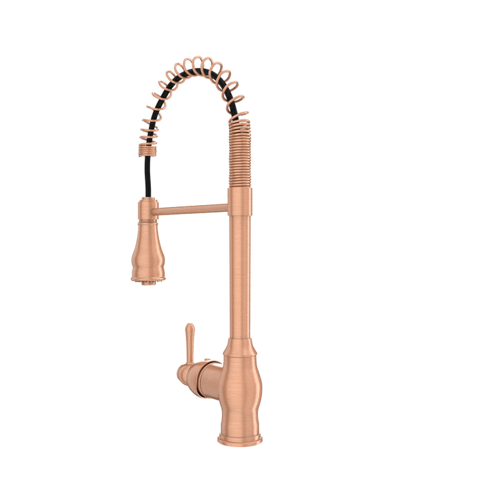 Copper Kitchen Faucet with Soap Dispenser, Single Handle Solid Brass High Arc Pull Down Sprayer Head Kitchen Sink Faucets with Deck Plate
