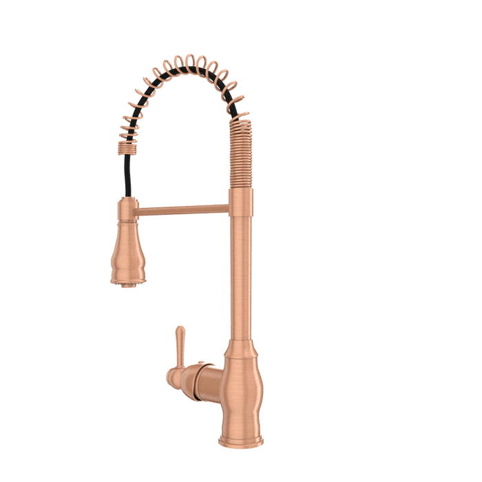 Copper Pre-Rinse Spring Kitchen Faucet, Single Level Solid Brass Kitchen Sink Faucets with Pull Down Sprayer - AK96518C
