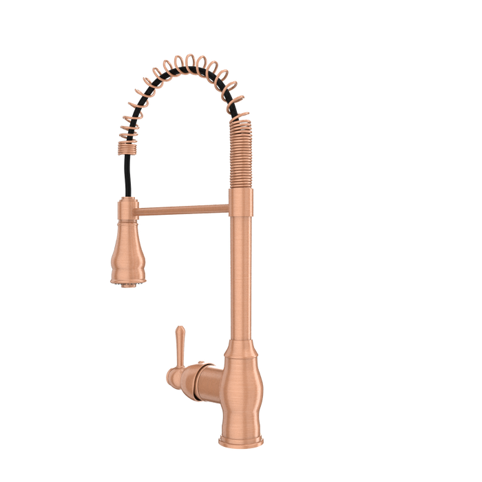 Copper Kitchen Faucet with Soap Dispenser, Single Handle Solid Brass High Arc Pull Down Sprayer Head Kitchen Sink Faucets with Deck Plate